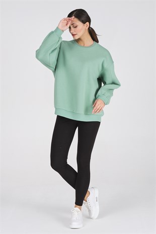Busa Giyim Basic Oversize Termal Sweatshirt Mintyeşili