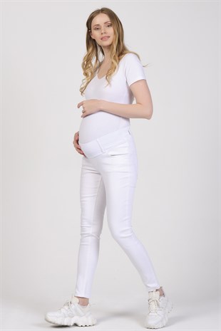 Busa Hamile Alt Karın Destekli Skinny Kot Pantolon Beyaz