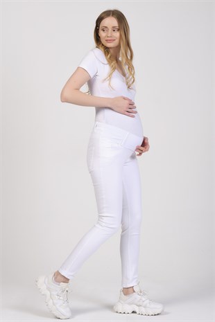 Busa Hamile Alt Karın Destekli Skinny Kot Pantolon Beyaz