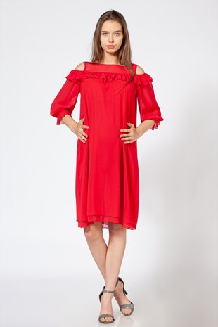 Busa Hamile Fırfırlı Elbise Kırmızı